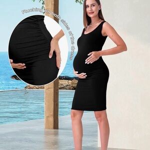 Black Maternity Dress with Ruched Sides